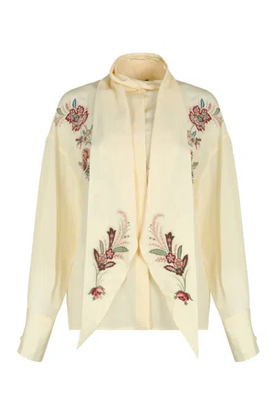 Etro Silk Blouse With Placed Print In Yellow