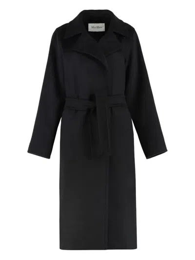 Max Mara Manuela Camel Sable Long Robe Coat In Black