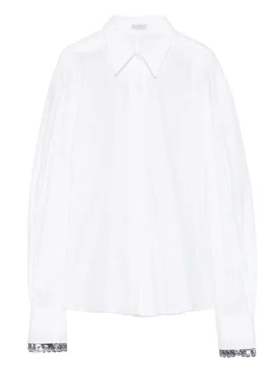 Brunello Cucinelli Point-collar Embellished Shirt In White