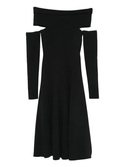 Alberta Ferretti Slightly Stretch Cady Midi Dress With Off-the-shoulder Neckline In Black