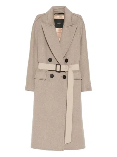Max Mara Belted Cashmere Coat In Neutral