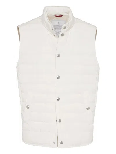 Brunello Cucinelli Men Water-resistant Microfiber Lightweight Down Vest In White
