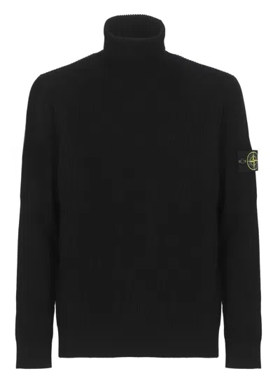 Stone Island Logo Roll-neck Jumper In Black