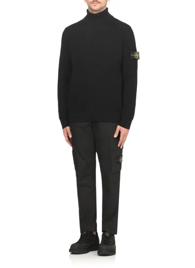 Stone Island Logo Roll-neck Jumper In Black