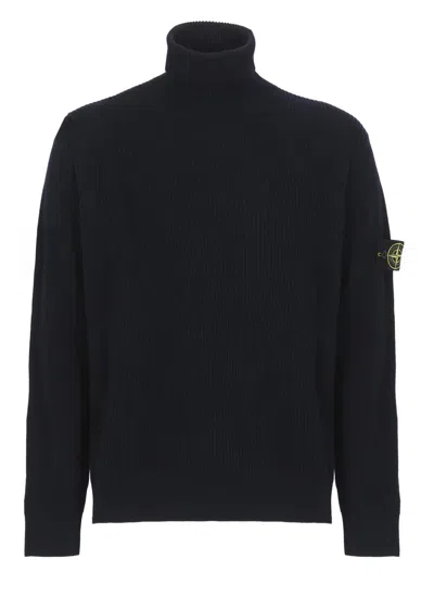 Stone Island Logo Roll-neck Jumper In Black