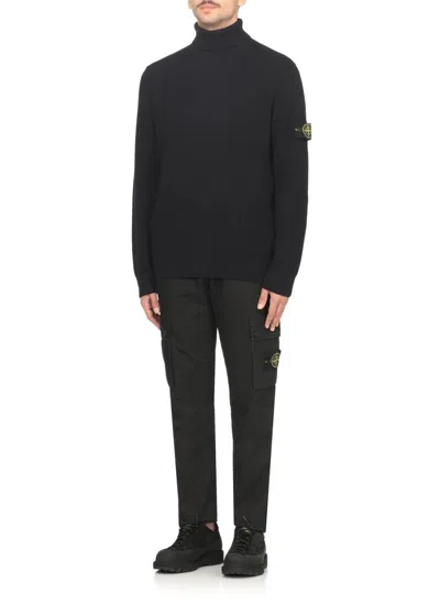 Stone Island Logo Roll-neck Jumper In Black