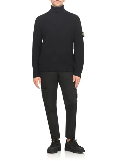Stone Island Logo Roll-neck Jumper In Black