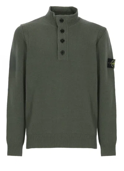 Stone Island Knitted Turtleneck Sweater With Ribbed Collar In Green