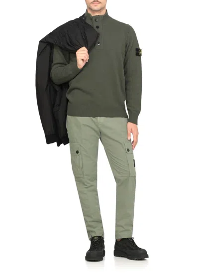 Stone Island Knitted Turtleneck Sweater With Ribbed Collar In Green