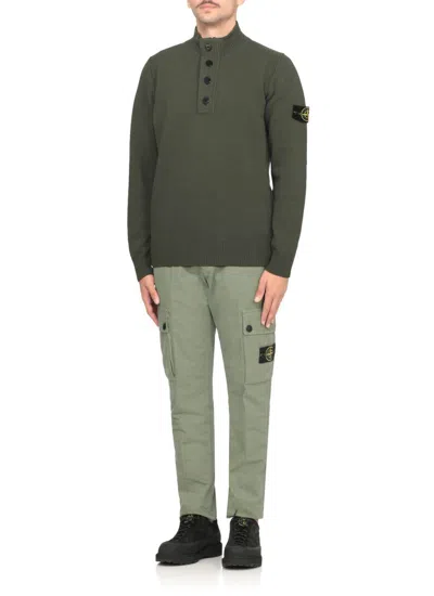 Stone Island Knitted Turtleneck Sweater With Ribbed Collar In Green