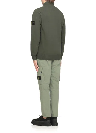 Stone Island Knitted Turtleneck Sweater With Ribbed Collar In Green