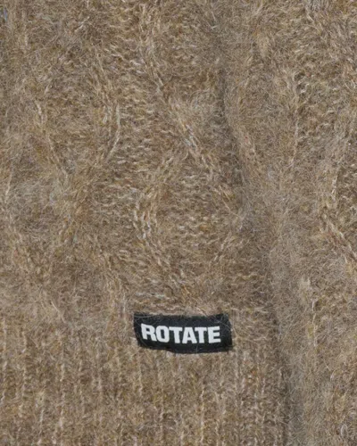 Rotate Birger Christensen Cropped Cardigan With Textured Cable Knit In Brown