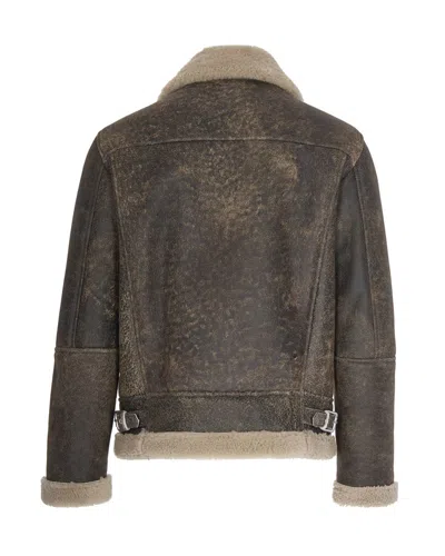 D Four Giubbino Shearling In Suede Sand In Gray