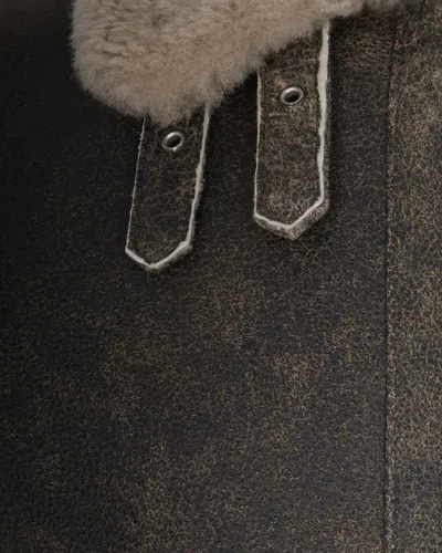 D Four Giubbino Shearling In Suede Sand In Gray