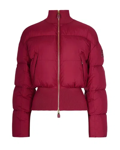Elisabetta Franchi Cropped Red Quilted Puffer Jacket With High Collar In Red