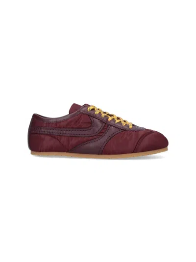 Dries Van Noten Low-top Nylon Running Sneakers With Leather Inserts In Red