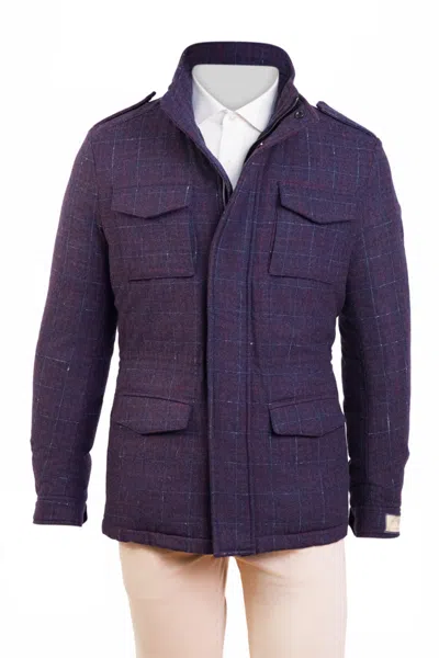 Carlo Barbera Meru Plaid Cashmere Jacket W/ Removable Trim In Purple
