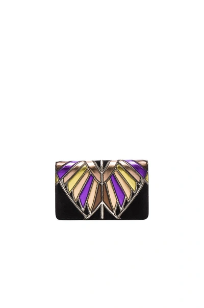 Shop Givenchy Wings Leather Patchwork Pandora Chain Wallet In Black, Metallics. In Multi