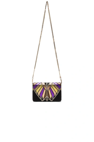 Shop Givenchy Wings Leather Patchwork Pandora Chain Wallet In Black, Metallics. In Multi