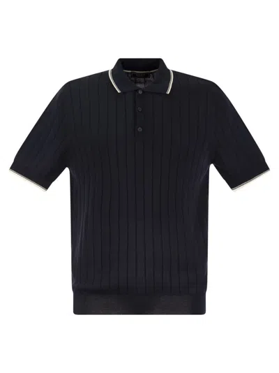Peserico Polo Shirt In Pure Cotton Crepe Yarn In Black