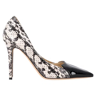 Jimmy Choo Snake-embossed Pointed Pumps In Black Leather In Black