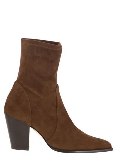 Stuart Weitzman Yuliana Pointed-toe Sock Boots In Gray