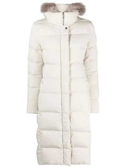 Moorer Zagara Long Down Jacket With Hood And Fur In White