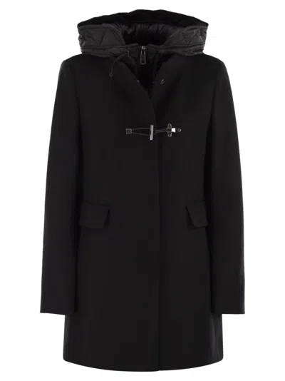 Fay Toggle Coat In Black Wool Blend Fabric In Black