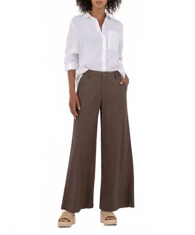 Kut From The Kloth Ryan Linen High Rise Wide Straight Leg Pants In Chocolate In White