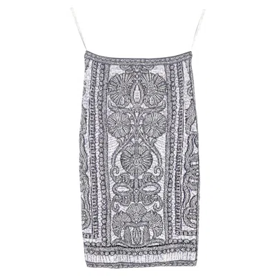 Herve Leger Printed Jacquard Mini Skirt In Black And White Rayon In Multi