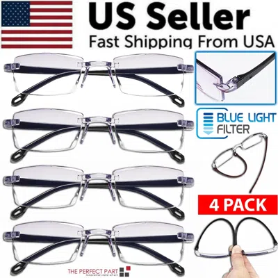 Proxxi 4 Pk Mens Rectangular Rimless Blue Light Blocking Reading Glasses Unisex Readers In Metallic
