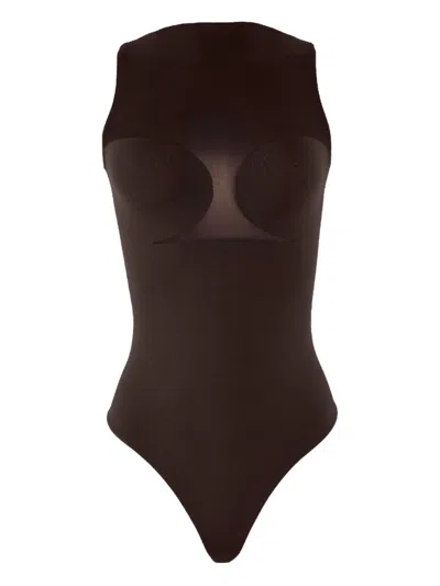 Wolford Sheer-panelled String Body In Brown