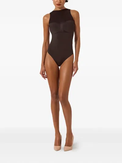 Wolford Sheer-panelled String Body In Brown