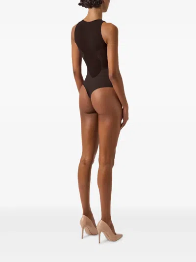 Wolford Sheer-panelled String Body In Brown