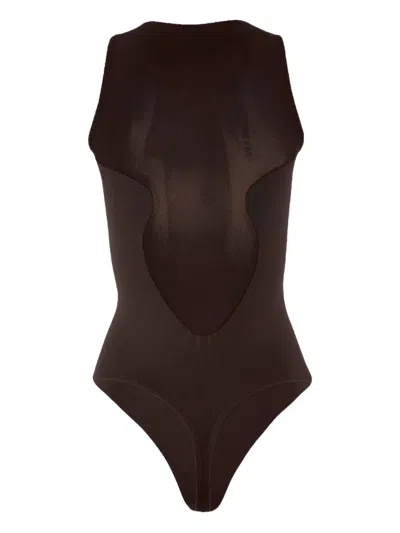 Wolford Sheer-panelled String Body In Brown