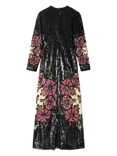 La Doublej Sequin-embroidery Floral-pattern Maxi Dress In Black