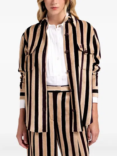 La Doublej Striped-pattern Chest-pocket Jacket In Blue
