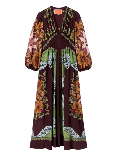 La Doublej Bordeaux Printed Crepe De Chine Maxi Dress In Red