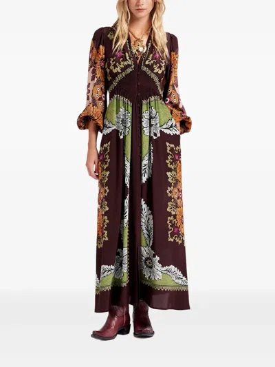 La Doublej Bordeaux Printed Crepe De Chine Maxi Dress In Red