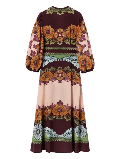 La Doublej Bordeaux Printed Crepe De Chine Maxi Dress In Red