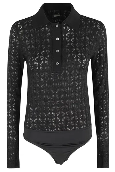 Pinko Knit Lace Bodysuit In Black