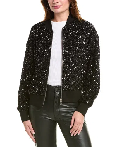 Gracia Sparkling Sequin Zip-up Bomber Jacket In Black