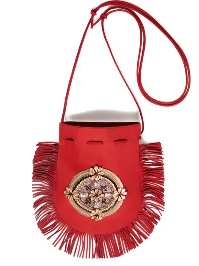 La Doublej Fringed-edge Clutch Bag In Red