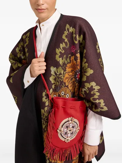 La Doublej Fringed-edge Clutch Bag In Red