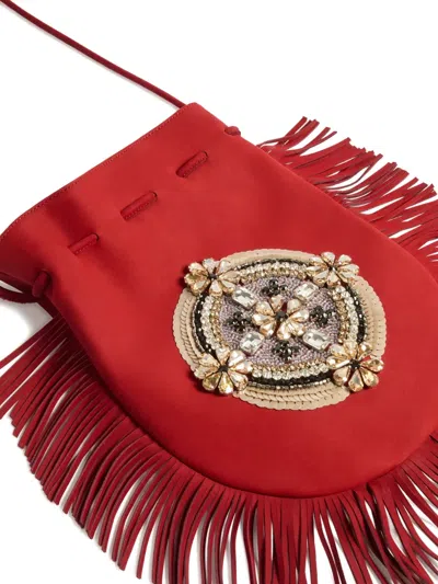 La Doublej Fringed-edge Clutch Bag In Red