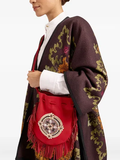 La Doublej Fringed-edge Clutch Bag In Red