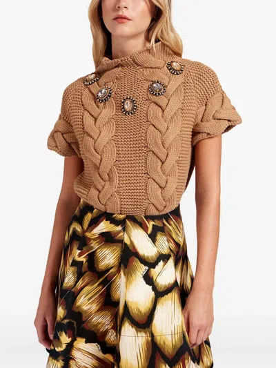 La Doublej Cable-knit Short-sleeve Sweater In Brown