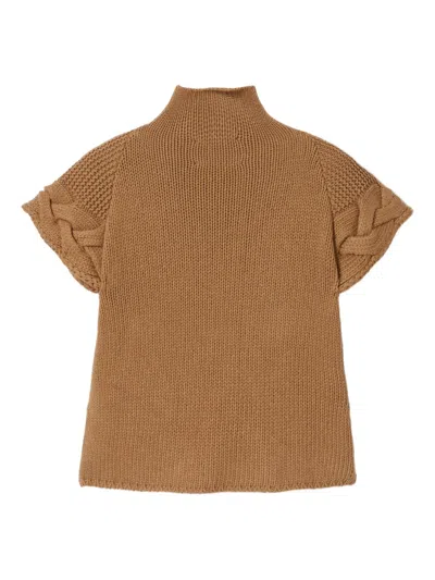 La Doublej Cable-knit Short-sleeve Sweater In Brown