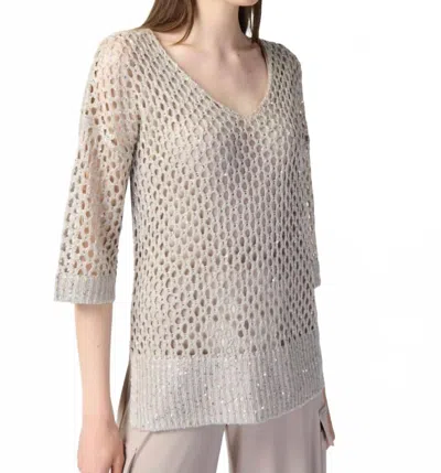 Joseph Ribkoff Open Stitch Sweater With Sequins In Champange In Neutral