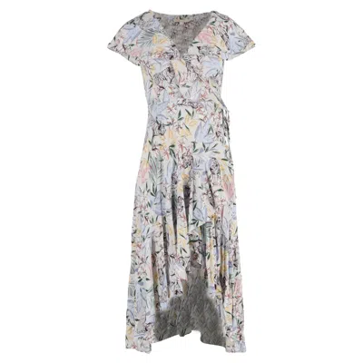 Maje Ritelle Lace-trimmed Crepon Midi Dress In Floral Print Polyester In Multi